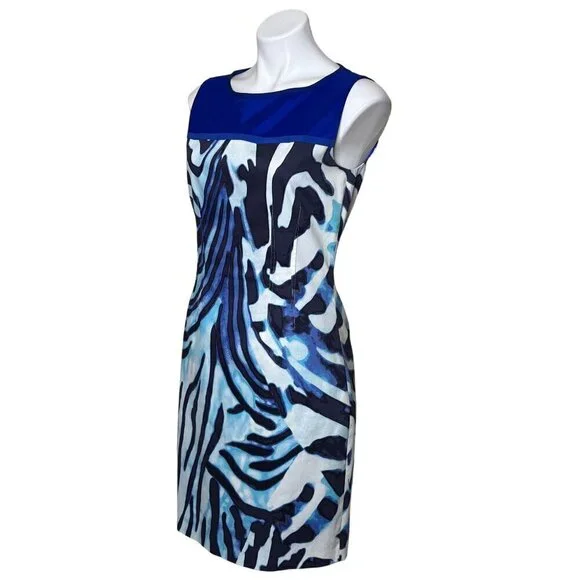 T Tahari NWT $148 Zebra Print Shira Dress, Blue Cloud Women's Size 8 - Picture 7 of 10